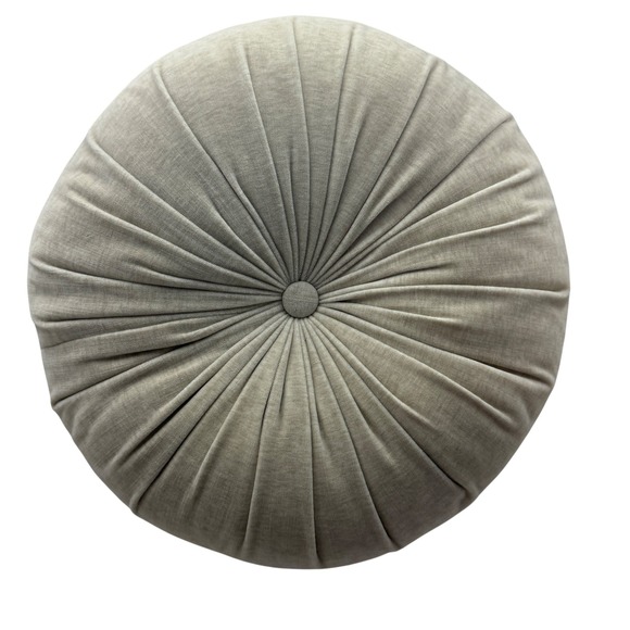 15" Round Tufted Accent Pillow Floor Cushion Neutral Soft Velvet, Cream Color - Picture 3 of 7